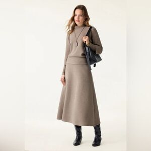 FuzzLuxe 2Pcs Set FuzzLuxe Mockneck Sleeve-Warmer Top & Midi A-line Circle Skirt